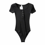 Zingj Summer Sexy Thin Threaded Blouse Tight Short-Sleeved T-Shirt Women's New Button Round Collar Jumpsuit With