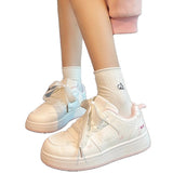 College Wind Board Shoes Women's New Leather-Faced High-Heeled Casual Shoes Cute Cat Round-Headed Small White Shoes In