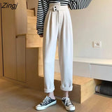 Loose White Corduroy Pants Women Korean Style Elegant High Waist Wide Leg Trousers Female 2023 Casual Straight
