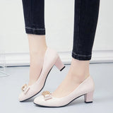 New Women's Shoes Women's Fashion Single Shoes PU Leather Single Shoes High Heel Tip Shallow Heel Thick Heel Thick And Four