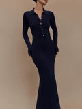 Autumn And Winter Knitted Dress Female Decoration Body Button Comfort And Temperament