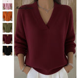 Wear Autumn And Winter New Solid Color V-Neck Knitting Shirt Women Loose Thin Knitting Jacket Thick