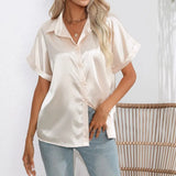 Women Shirt Short Sleeve Women Blouse Satin Loose Women Tops 2023 New Fashion Women Clothing OL Oversized White Shirt