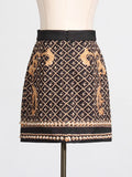2025 New Style Retro Print Nail Bead High Waist Thin Design Sense Short A-Line Skirt