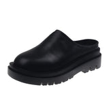 Bottom Baot Head Half Slippers Women Round Head Casual Leather Shoes Wearing Muller Shoes Slope And