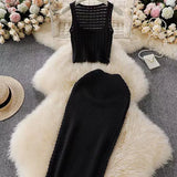 Hottie Port Style Suit Women's Summer Short Vest Top With High Waist Half Skirt Knit Two