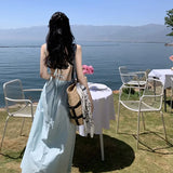 Zingj Shot Romantic Female A Show Back Halter Dress Female A Word Waist Fairy Seaside Vacation Long