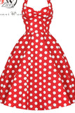 Casual Dress Women Polka Dot Retro Swing Gown Pin Up Robe Vintage 60s 50s Rockabilly