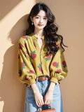 Long-Sleeved Chiffon Floral Shirt Woman 2025 Early Spring Single-Drip Design Shirt Open