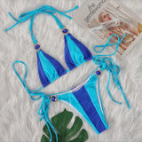Zingj Sexy New Crystal Diamond Bikini Solid Color Patchwork Belt Swimsuit Vacation Split Women's