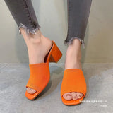 New Large-Size Flying High Heel Cold Slippers Knitted Breathable Coarse Heel Women's Sandals