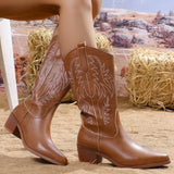 Embroidered High-Heeling Boots Girls Autumn And Winter Coarse And Boots Net Red Knight Boots Pointed West Cowboy