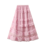 Heavy Industry Lace Cake Skirt Long Skirt Sweet Wind High Waist Wood Ear Net Yarn Skirt