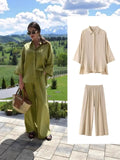 Explosion Women's Wide-Sleeved Linen Shirts Tight Straight Pants