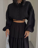 New With Long-Sleeved Top Folded Open Skirt