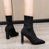 Flying Elastic Skinny Boots Women Autumn Large-Size High-Heeling Mid-Clinity Fashion Short Boots