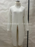 Women's Long Knitted Shirt Spring And Autumn Fashion High-Neck Long Sleeves Under The Fork Solid Color