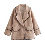 Women's ZA Autumn And Winter New Big Collar Line Decorated With Loose Casual Lamb Wool