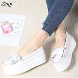 spring High Quality Women Flats Platform shoes Tassel Slip-on Round Creeper black Brogue Loafers