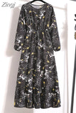 Women Summer Dress Floral Print Casual Long Dresses Female Long Sleeve Elegant A Line Beach