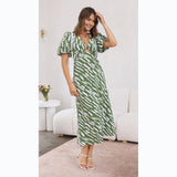 Zingj Fresh And Sweet Wind Print V-Neck A Word Long Dress