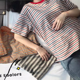 Zingj 2024 New Striped Short-Sleeved T-Shirt Korean Version Bottom Shirt Women's Student Top Women's