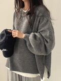 Oversized Split Hem Pullover Sweater- Outfit