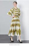 Exquisite Dress Women 2025 New Lazy Wind Collar Mid-Sleeves To Close The Waist Temperament 100-Fold Printing