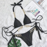 Zingj Bikini Swimsuit Female Ins Web Celebrity Wind Vacation Sexy Chain Tie Belt Gathered Split Body