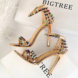 Shoes Color Rivets Women Sandals Roman Style Heeled Sandals Hollow Out High Heels Stiletto Sexy Party Shoes
