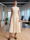 French Elegant Style Sleeveless Collar Dress 2025 New Splicing Folding Design Slimming Long