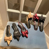 New Semi-trailer Women Wear Fine-heeled Pointy Fashion Joker Bow High-heeled