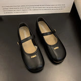 Temperament Mary Jane Shoes Women 2025 Autumn New Retro Buckle Single Shoes Flat Sole Round Leather