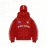Double Hat Design Letter Hooded Cardigan Autumn And Winter Men And Women With The Same Loose Y2K