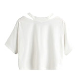 Zingj Wind Open Shoulder Hollow Out Sexy Solid Color T-Shirt V Collar Women's Short-Sleeved Loose Female