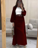 Women's Dress Ribbon Bubble Sleeve Middle East Dubai Elegant Cardigan Tying Bra Strap Half Body Two-Piece