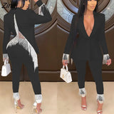 Winter Streetwear Women's Set Long Sleeve Blazer Pants Suit Office Lady Tracksuit Two Piece Set Fitness