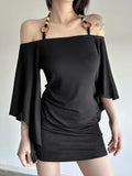 New Retro Stripe Shoulder Horn Sleeve T-Shirt Hottie Beaded Neck Small Repair