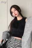 Women Cropped Sexy Solid All-match Autumn New Chic Y2k Sleeveless Teens Girlish Holiday Korean Style Simple Slim