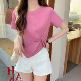 Zingj Short-Sleeved T-Shirt Women 2024 New Summer Design Design Sense Niche Half Sleeve High Waist Short