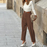 Spot 2025 Spring New Women's Fashion Temperament Pure Color Versatile High Waist Trousers