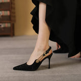 Temperament Water Drill Women Single Shoes With A Few Shallow Shoes Pointed Fine Heel High Heels Behind The Empty Bag Head Sandals