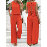 Summer Women's Fashion Ice Silk Sleeveless Vest Casual Pants Set