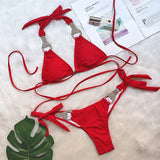 Zingj Vacation Solid Color Sexy Strap Swimsuit 2023 New Bikini Rhinestone Bathing