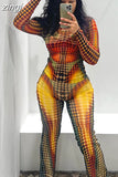 Dot Print Y2K Women Two Piece Set Long Sleeve O-Neck Skinny Elastic Tops+High Waist Wide Leg Pants Female
