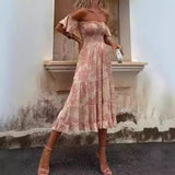 Zingj Spring And Summer New Print Open Shoulder With Chest Sexy Rest Lotus Leaf Sleeve Dress