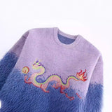 New Spring Design Texture Splicing Embroidery Loose Sweater