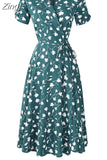 Women Floral Print Bohemian Beach Dress Short Sleeve Elegant Vintage A-Line Summer Chiffon Dress Casual Boho