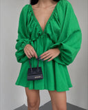 Autumn Women's Skirt Lantern Sleeve V Collar Sexy Temperament High-End French Retro