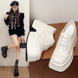 Square Head Loafers Women 2025 New Fashion Increased Front Tie Single Shoes Casual College Wind Small Leather